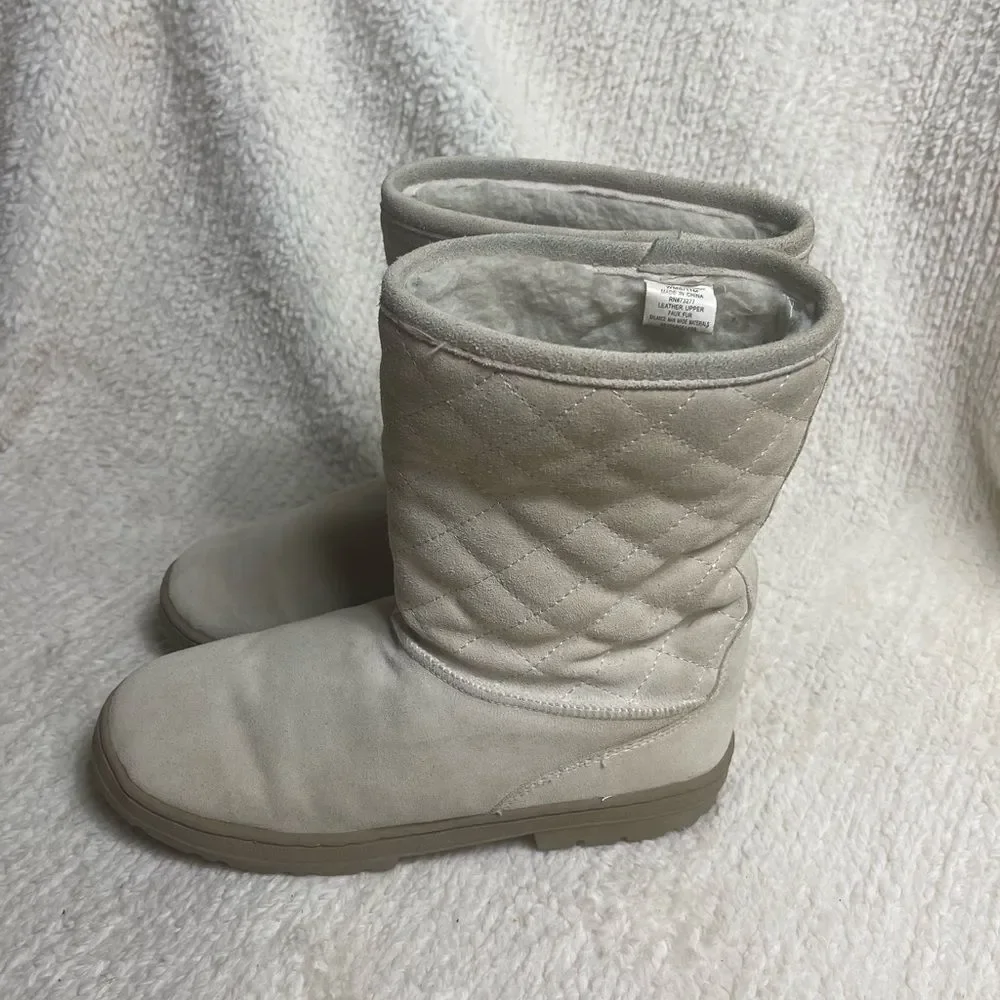So wear it Declare it leather suede Quilted Beige Boots faux fur lining SZ11M